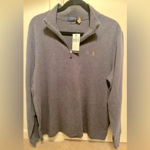 NWT Ralph Lauren - Men’s Large Gray (100% Cotton) 1/4 Zip Sweater Estate Rib